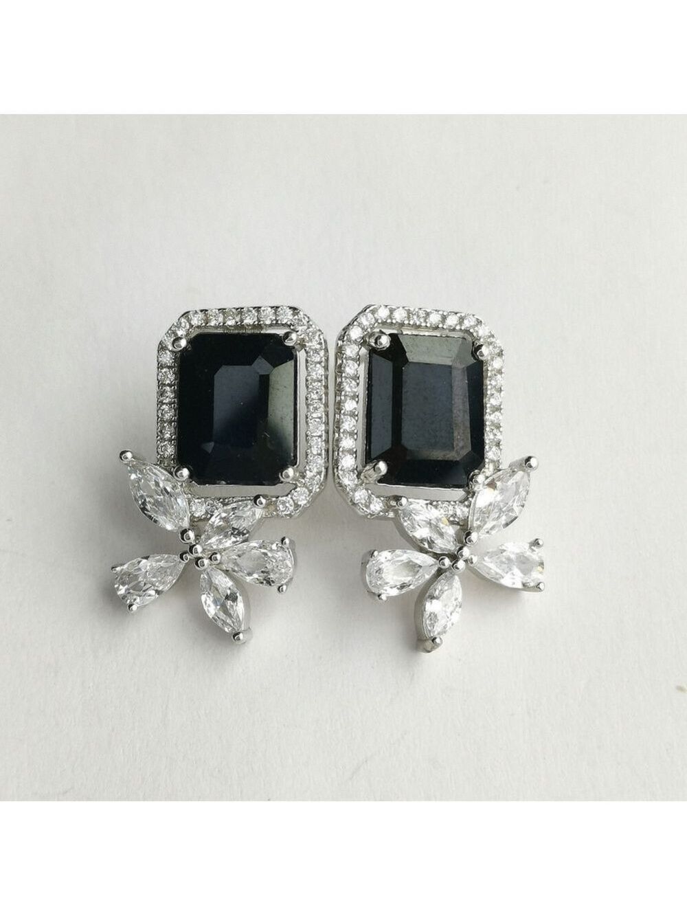 Natural Blue Sapphire Earrings White Sapphire Accents Studs